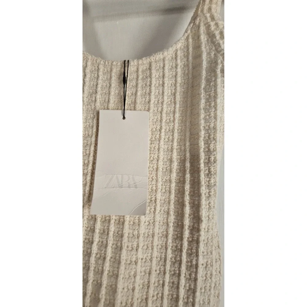 NWT ZARA cream knit tank dress gold buttons fake pockets womans S